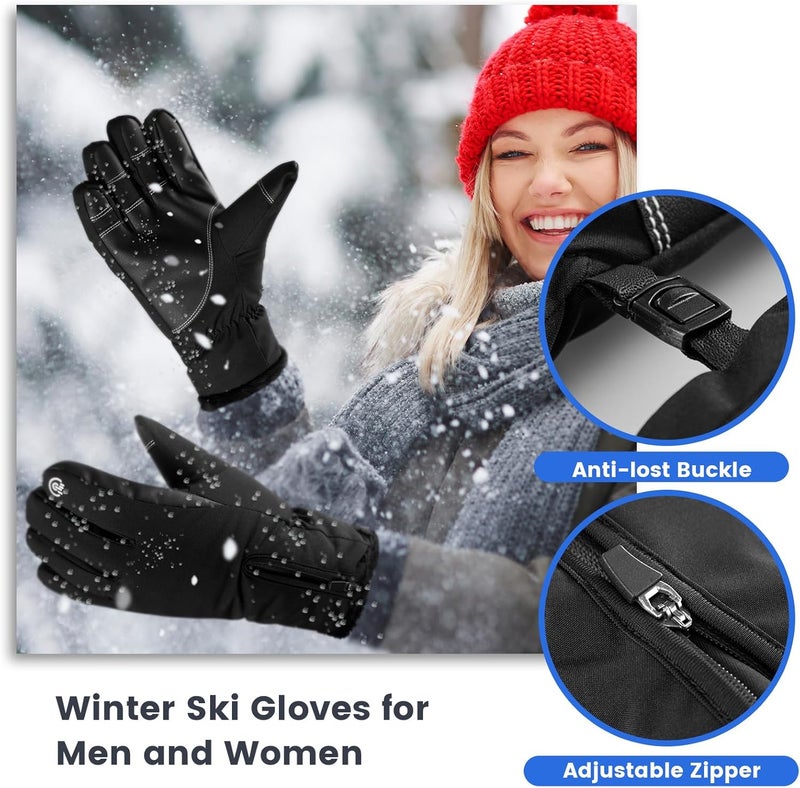 Pleneal Winter Ski Gloves Women Men, Windproof Waterproof Gloves with Warm Touchscreen Thermal Lining Anti-Slip for Work Cycling Motorcycle Snowboarding - Image 5